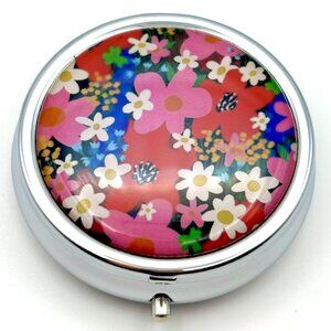 Garden Flowers Floral 3 Compartment Purse Travel Vitamin Pill Box Container New